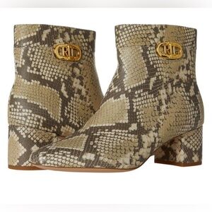 Nib Ralph Lauren Wynne II Python Embossed Leather Block Heel Booties Boots